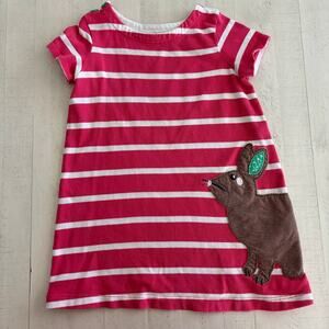 Mini Boden Pink Stripy Appliqué Rabbits Dress Size 2/3 GUC Spring and Summer